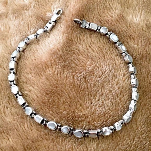 VINTAGE Mother of Pearl Sterling Silver Linked Bracelet - Picture 4 of 12
